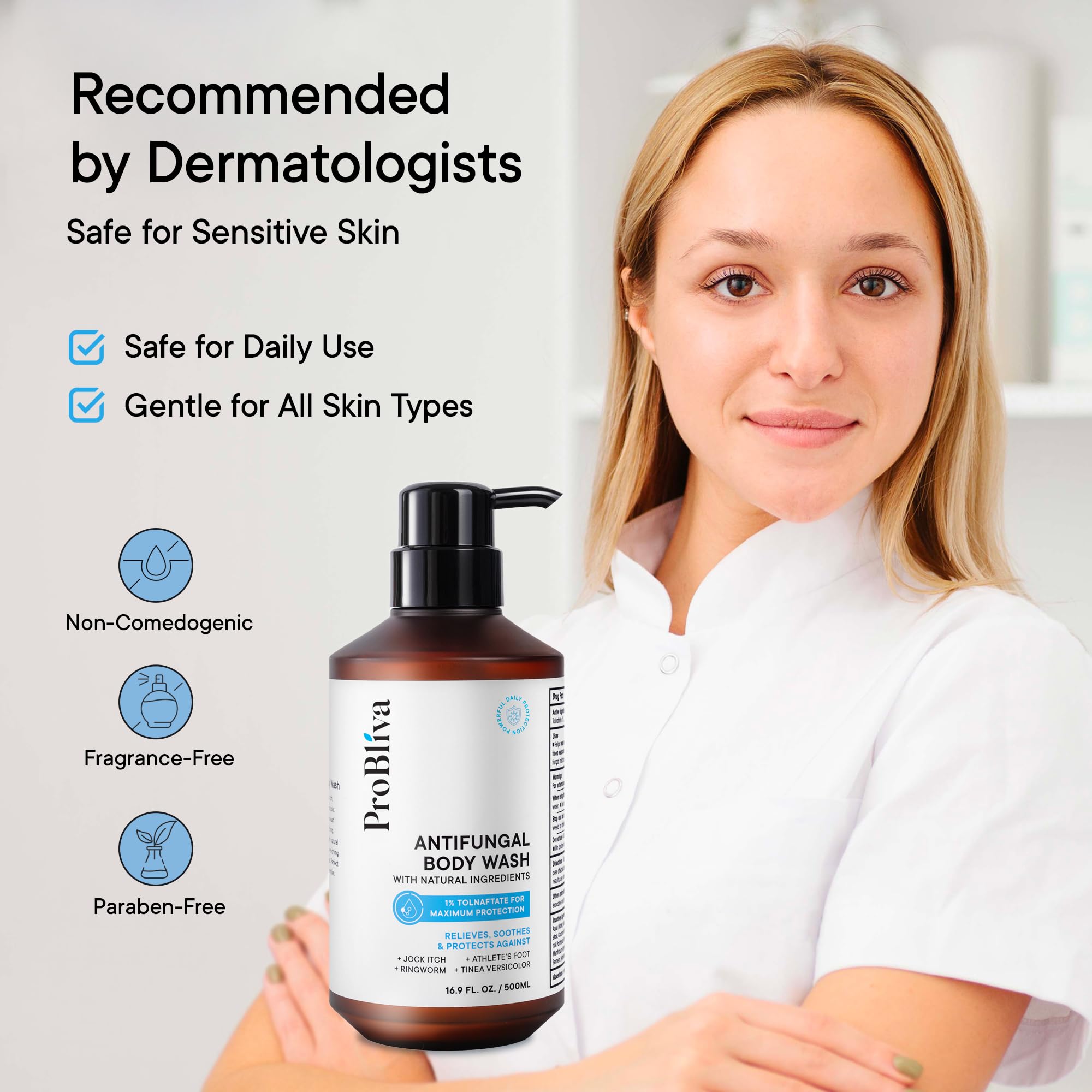 ProBliva limpieza corporal y facial suave para piel sensible.