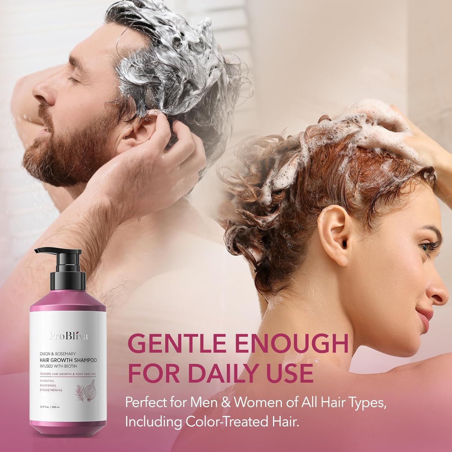 Après-shampoing ProBliva en flacon, contribue à des cheveux plus lisses et renforcés.