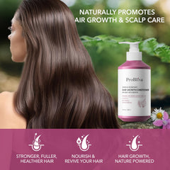 Aplicación del acondicionador ProBliva cebolla y romero en el cabello para peinado suave y brillo.