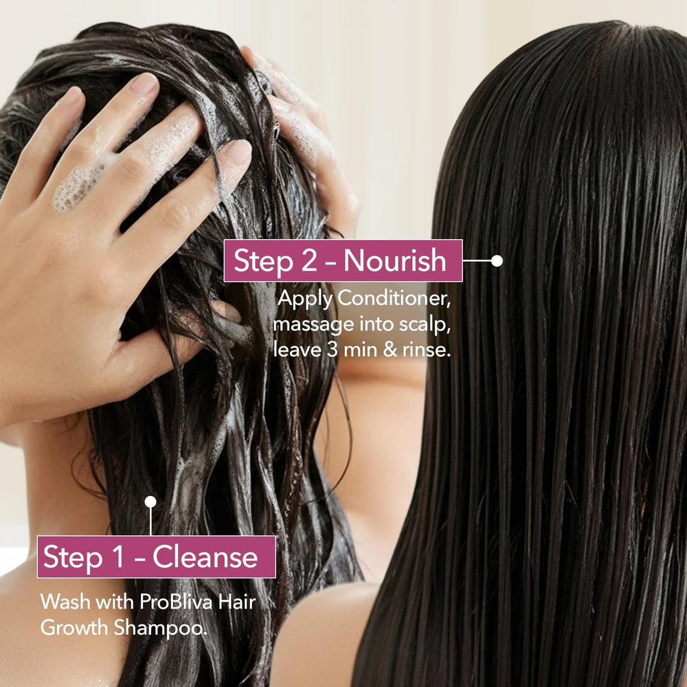 Acondicionador ProBliva para cabello frágil, hidratación y fortalecimiento suaves.