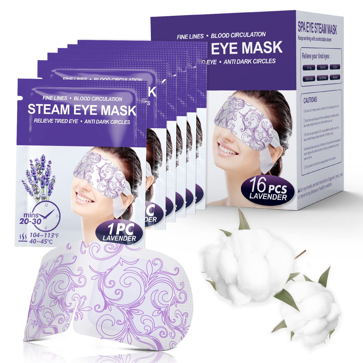 Mascarillas para ojos ProCIV con vapor de lavanda para relajación.