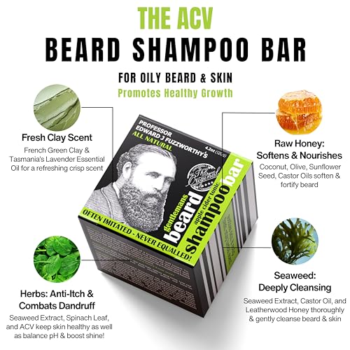 Aplicación rápida de la barra champú para barba, Professor Fuzzworthy, uso diario.