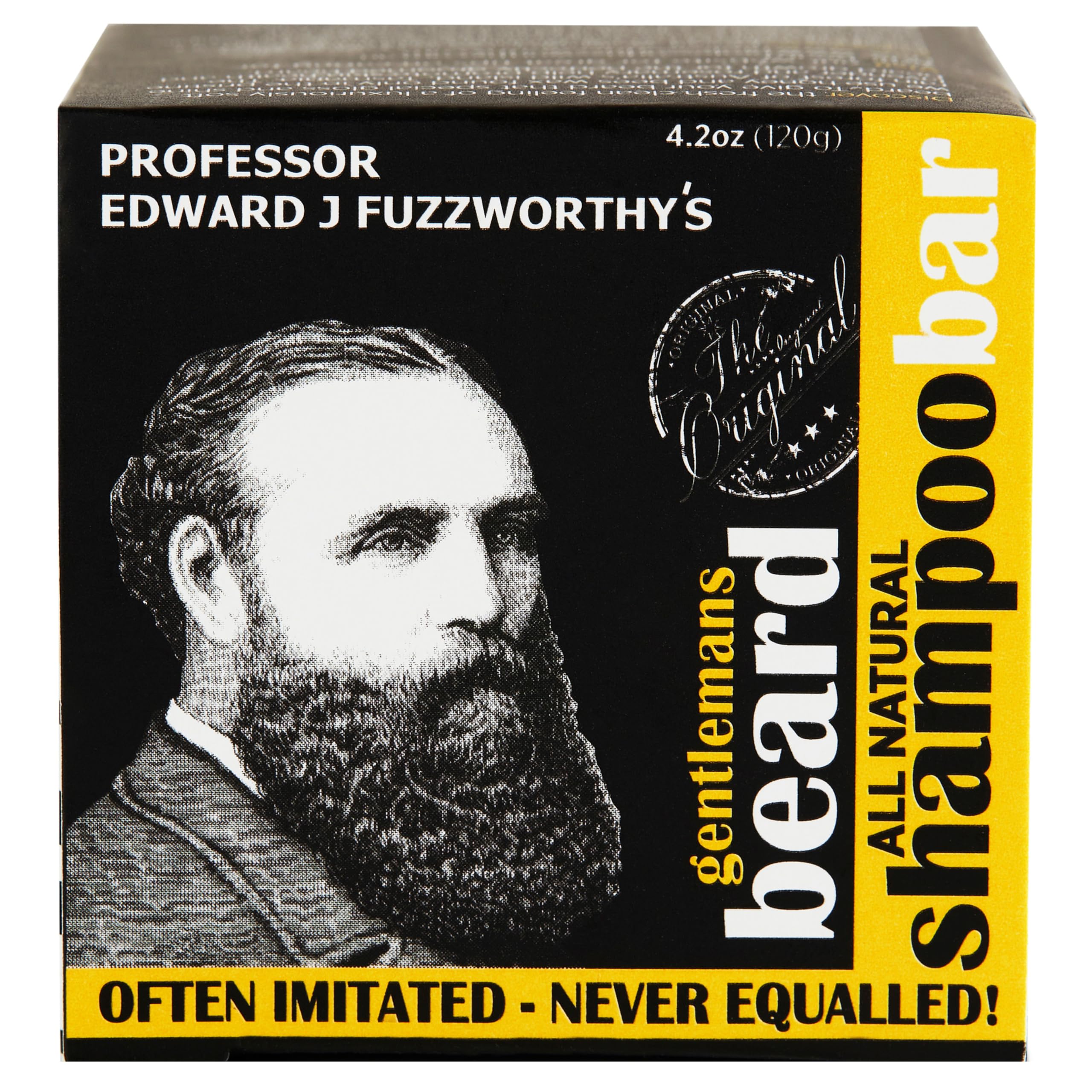 Professor Fuzzworthy's champú para barba, barra frontal, limpieza suave para piel sensible.