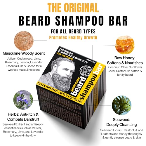 Professor Fuzzworthy's champú para barba, uso diario, barba suave y acondicionada.