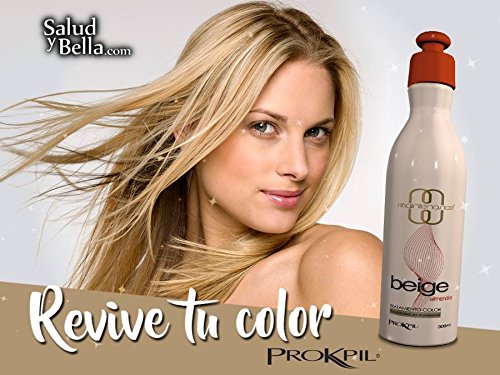 Prokpil tratamiento cabello beige en proceso de aplicación, mejora la absorción y el brillo.