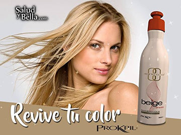 Prokpil tratamiento cabello beige en proceso de aplicación, mejora la absorción y el brillo.