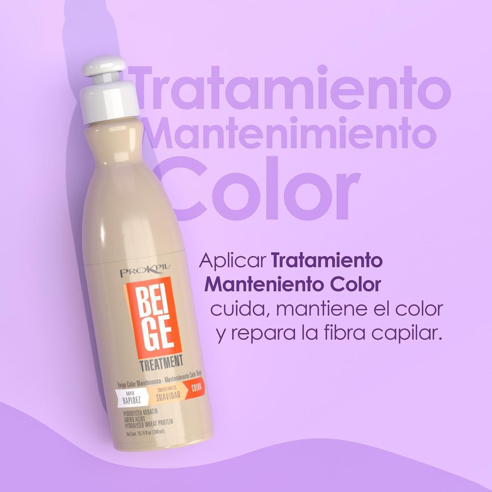 Prokpil tratamiento cabello beige tono renovado, mantiene color y evita deslavado.