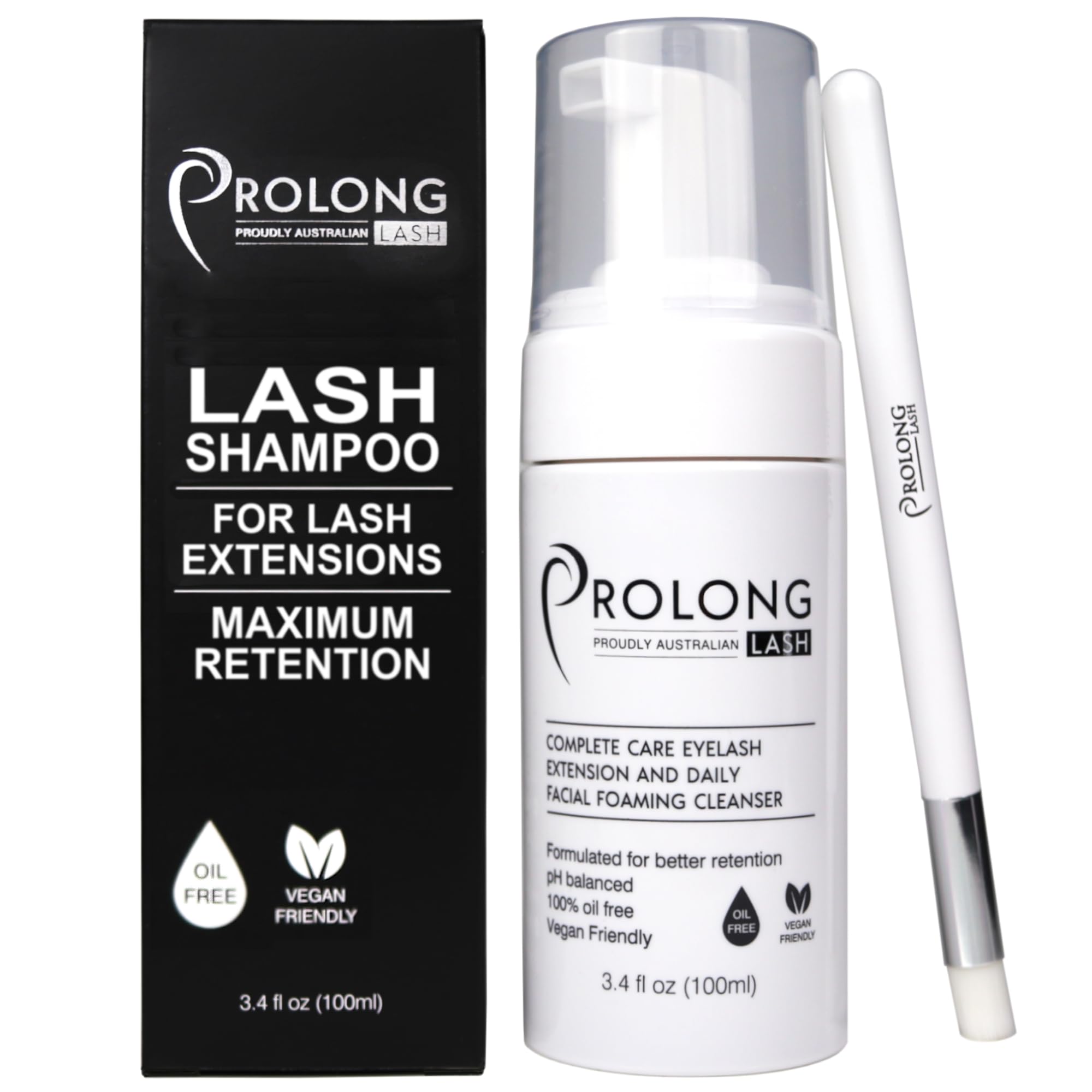 PROLONG LASH champú para extensiones, bote de 100 ml, limpia sin irritación diaria.