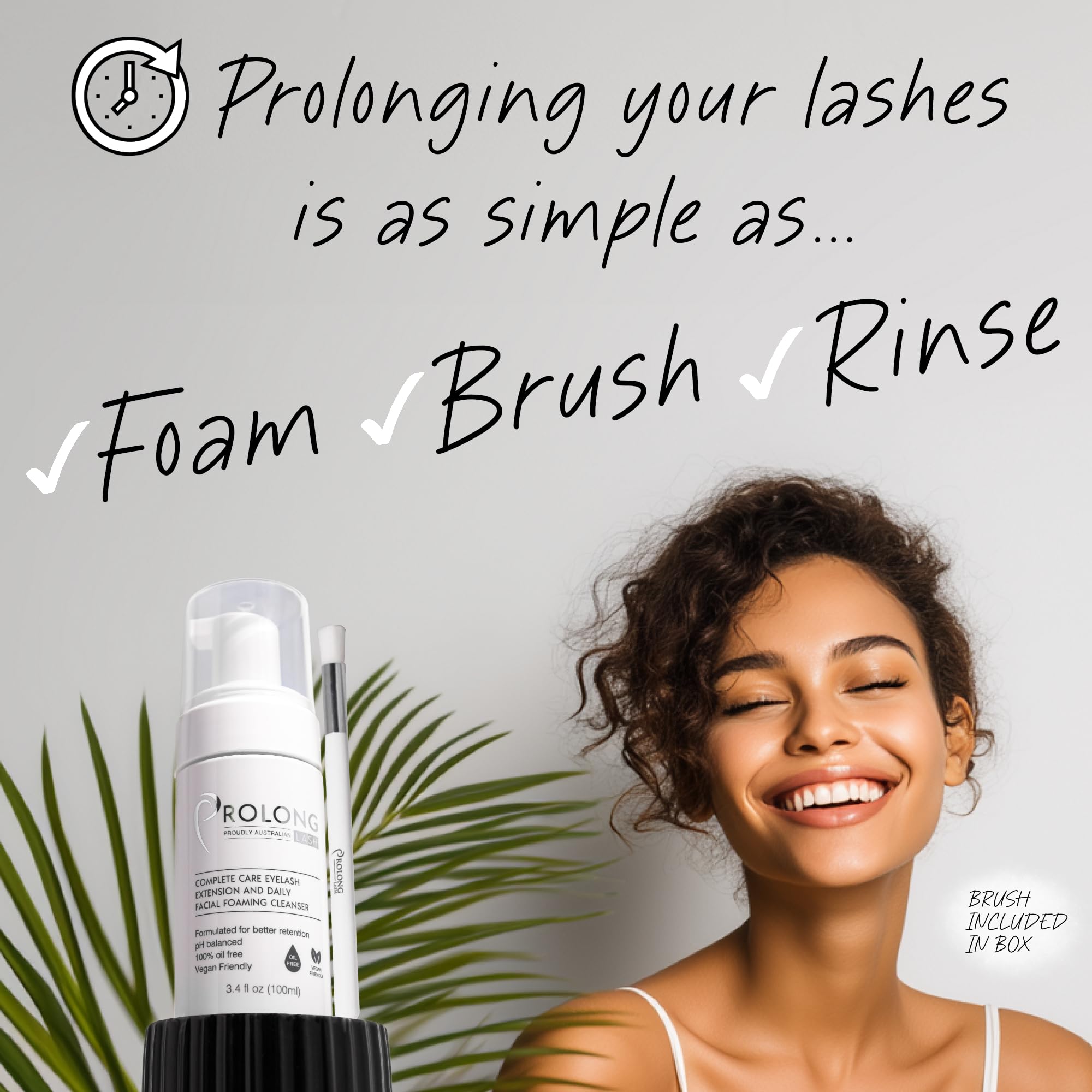 PROLONG LASH fórmula sin sulfatos ni parabenos, adecuada para ojos sensibles.