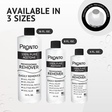 Pronto acetona pura, primer plano de la botella.