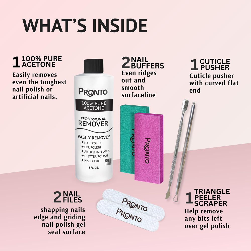 Pronto kit de manicura con lima de uñas incluida para un acabado profesional.