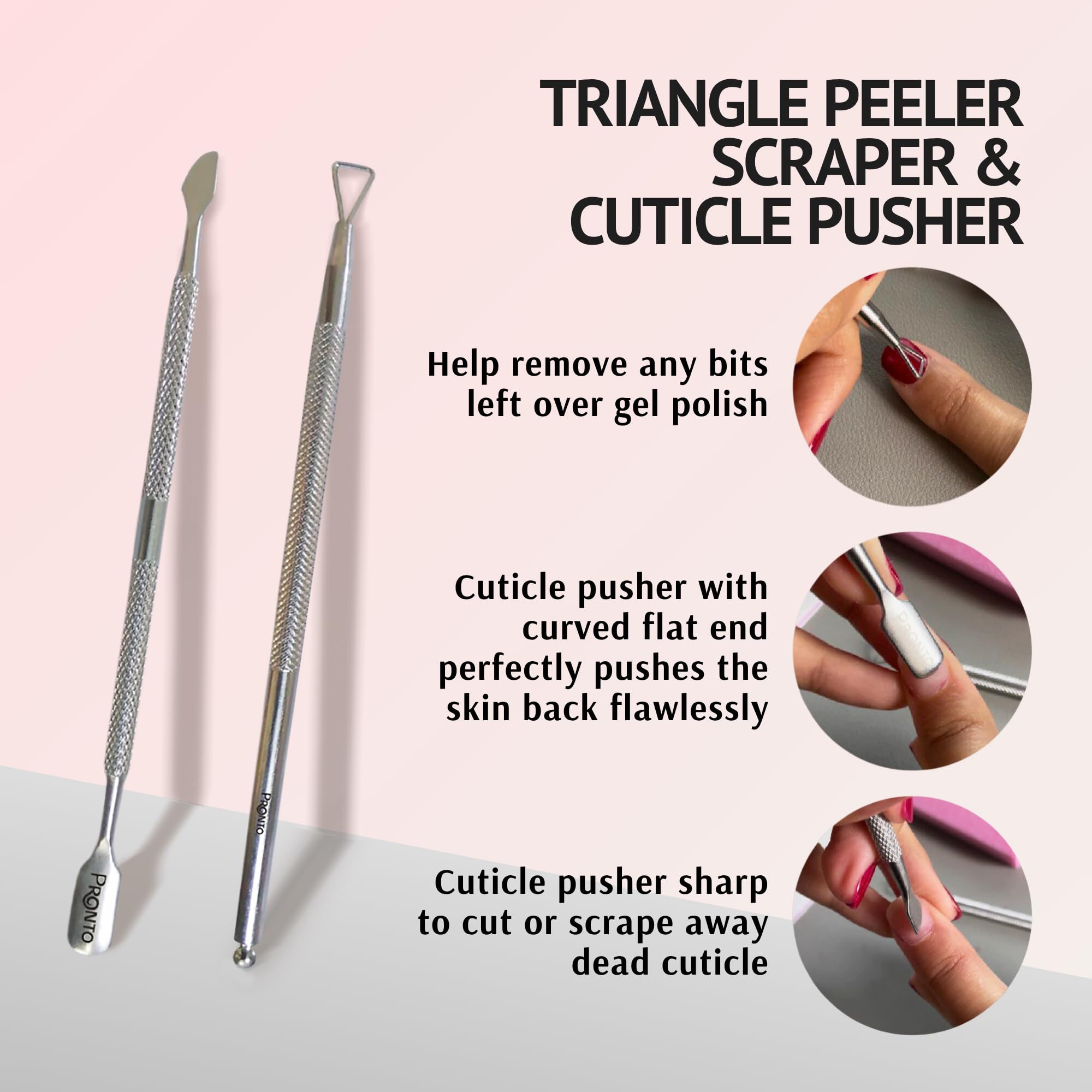 Pronto stainless steel tools kit offers durable, easy-to-clean manicure essentials.