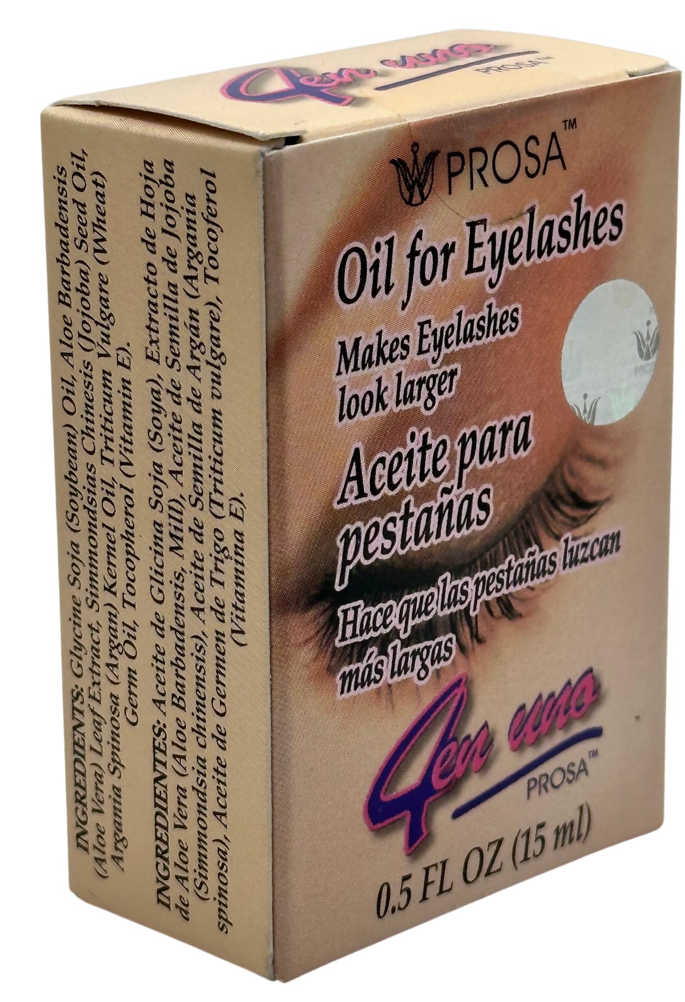 Prosa Aceite pestañas, textura suave y absorbente para cuidado diario.