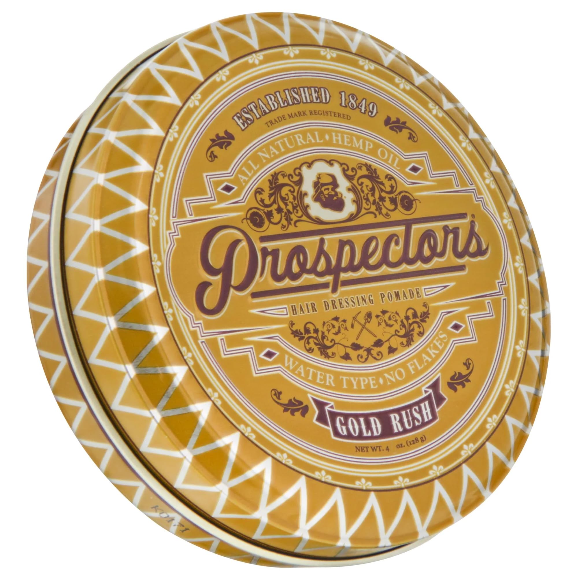 Prospectors Gold Rush Pomada en lata de 4 oz para peinado con brillo suave y definición.
