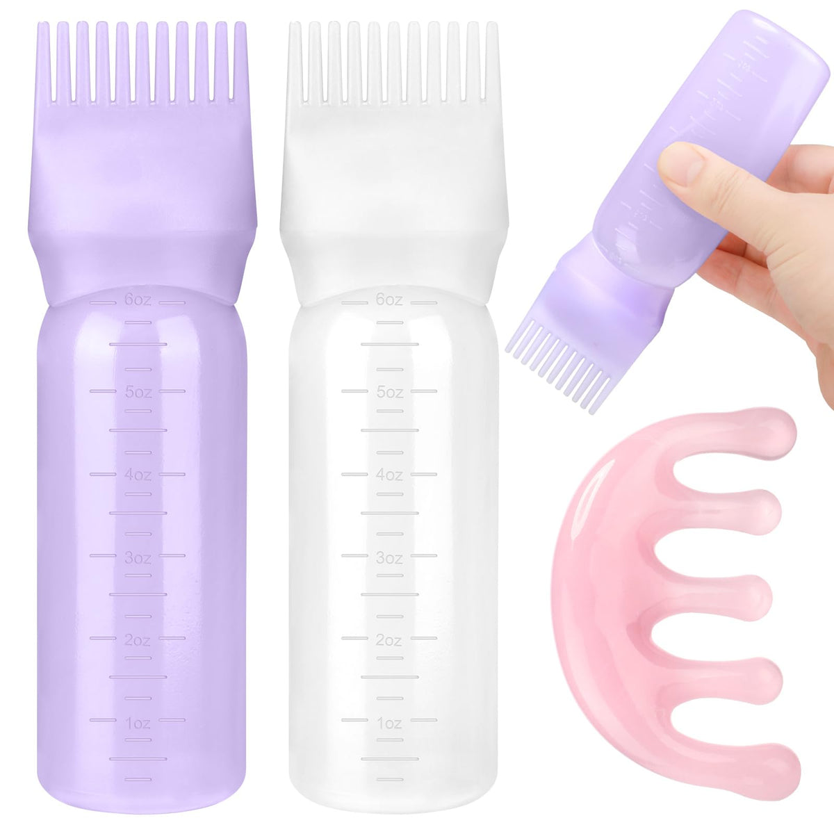 ProSuites botellas aplicador para cabello blanco y morado, fácil dosificación para uso diario.