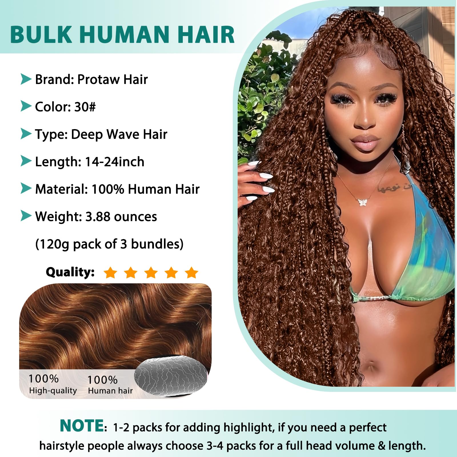 Protaw paquetes de 120 g para trenzas boho sin costuras, densidad equilibrada.