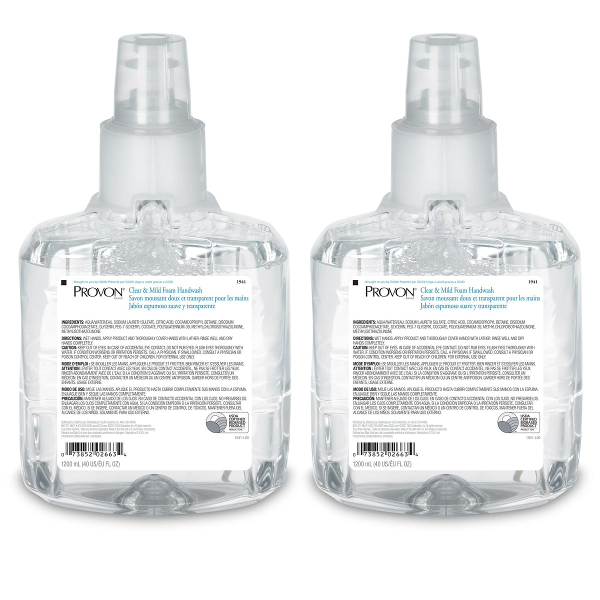 PROVON LTX-12 jabon-espuma-claro 1200 ml para uso diario en manos.