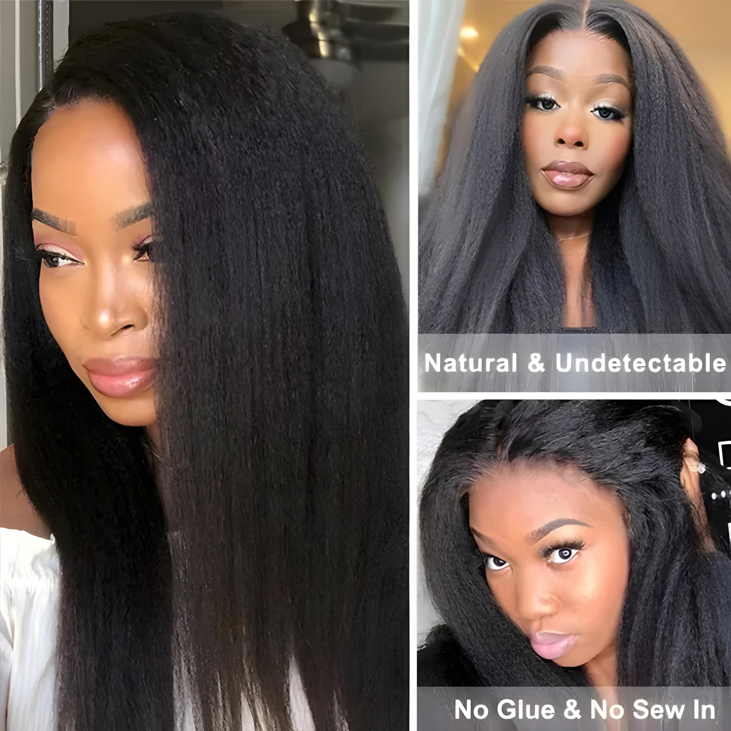 Prtyopp V-Part Wig kinky straight, 16 pulgadas para peinados largos y lisos.