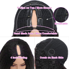 Prtyopp V-Part Wig kinky straight, densidad 180 para apariencia abundante.
