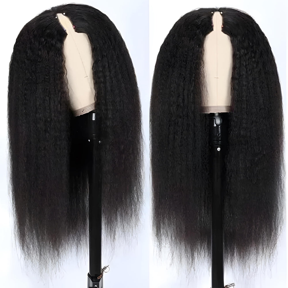 Prtyopp V-Part Wig kinky straight, sin pegamento para uso diario sin complicaciones.