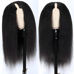 Prtyopp V-Part Wig kinky straight, sin pegamento para uso diario sin complicaciones.