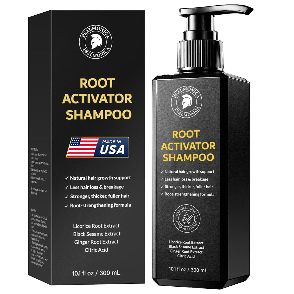 Psalmonica Root Activator Champú, bote, uso diario suave para cabello nutrido.