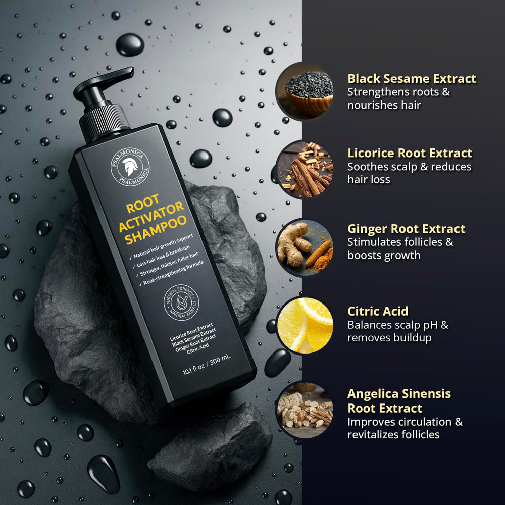Psalmonica Root Activator Champú, fórmula sin sulfatos, apto para uso diario.