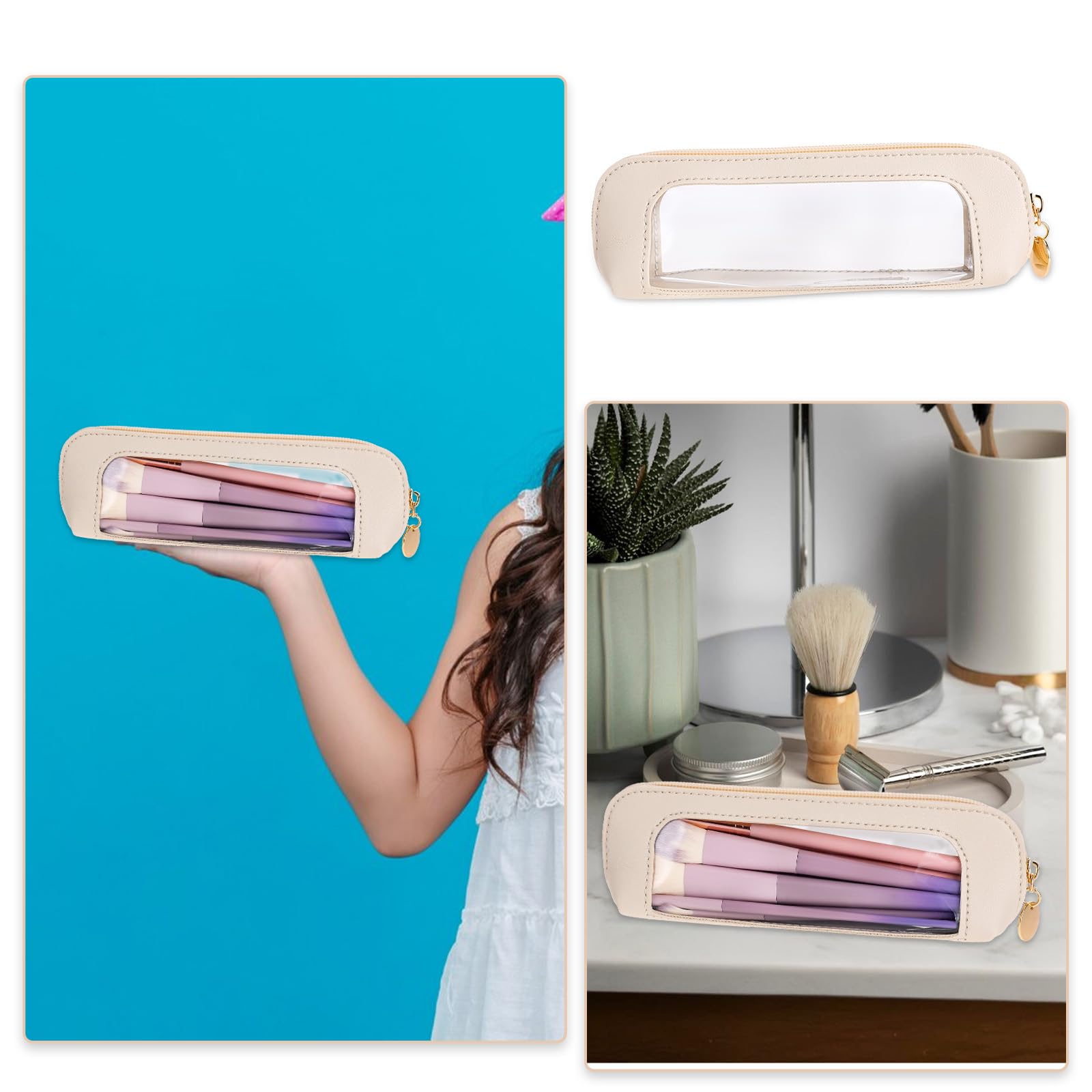 Psyqtsuary bolsa maquillaje beige para almacenamiento diario