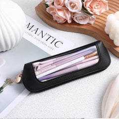 Psyqtsuary bolso maquillaje PU cuero negro: material duradero y fácil de limpiar.
