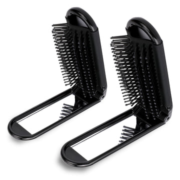 Psyqtsuary dos cepillos plegables con espejo, ideal para viajes y retoques rápidos.