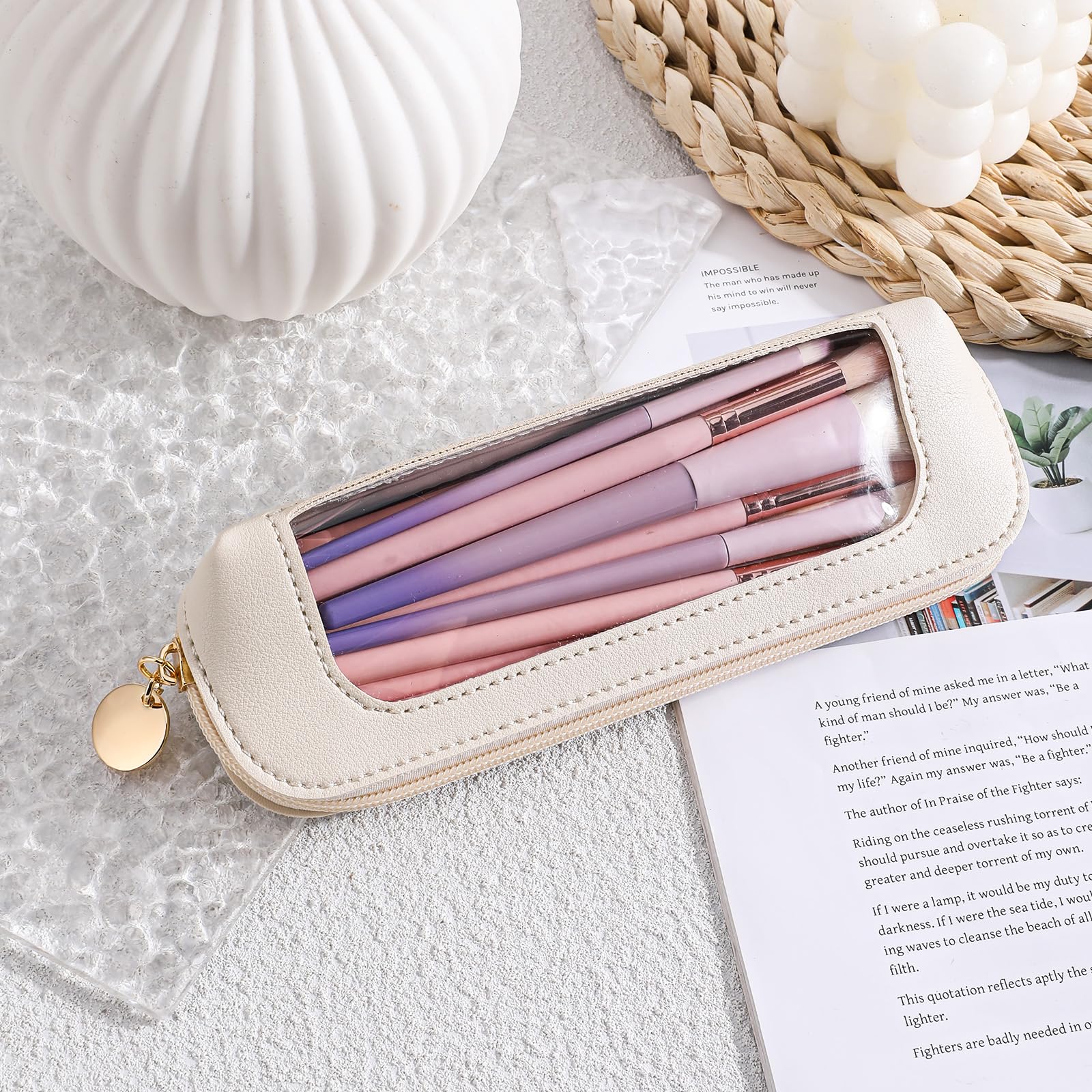 Psyqtsuary estuche maquillaje transparente con cremallera para acceso fácil