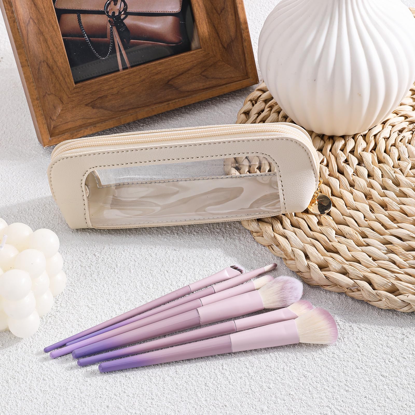 Psyqtsuary organizador cosméticos compacto para bolso de mano beige