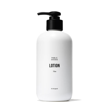 Public Goods body and hand lotion bottle close-up for daily hydration