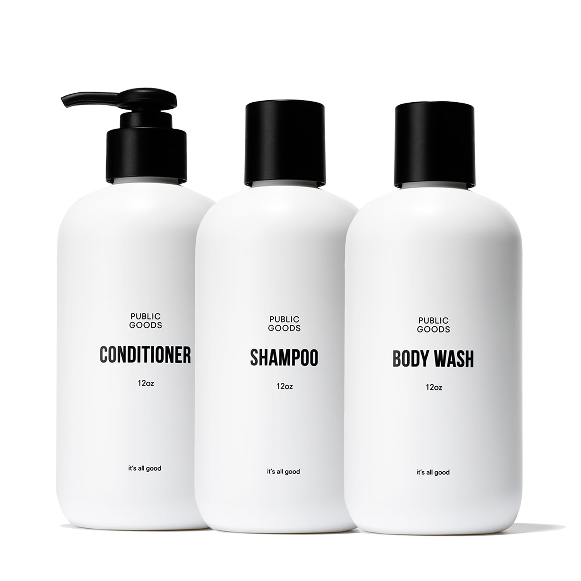 Public Goods champú botella: limpieza suave que equilibra brillo y suavidad del cabello.