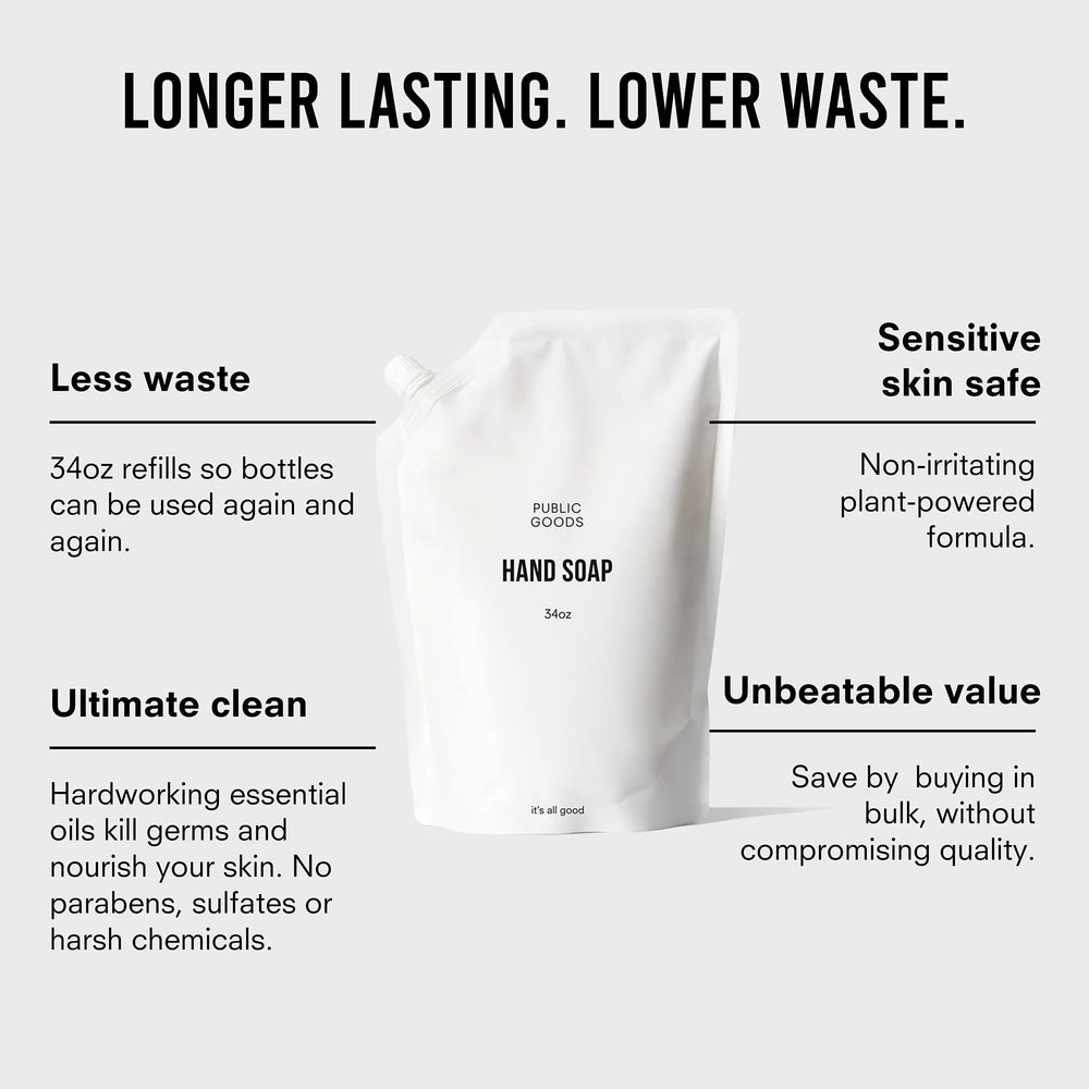 Public Goods Jabon de manos: envase de 34 oz para rellenar fácilmente.