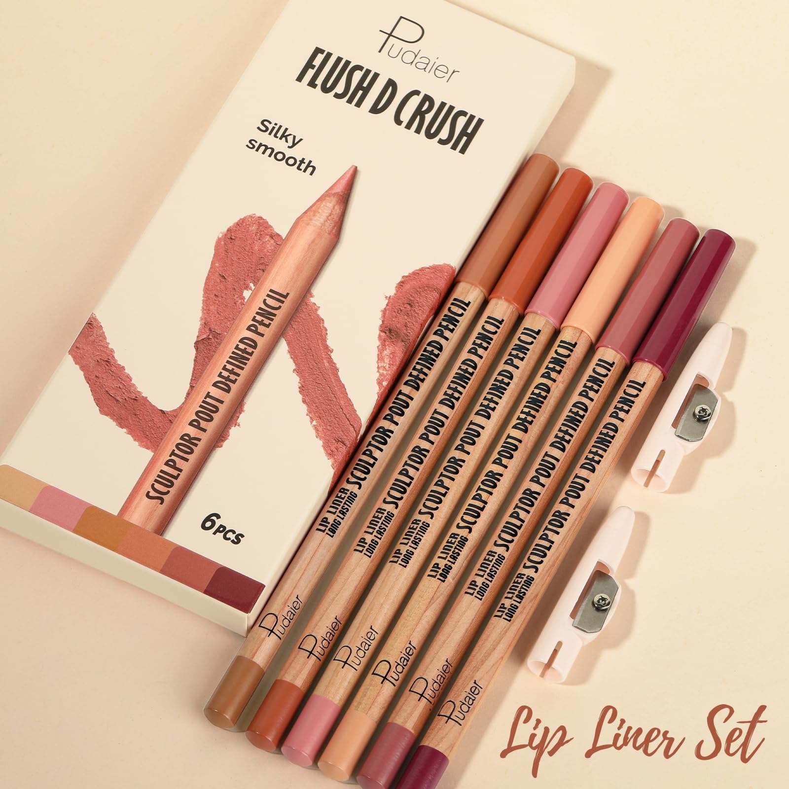 Pudaier delineador labios set6 nude-claro: tono suave para contornos delicados y corrección precisa.