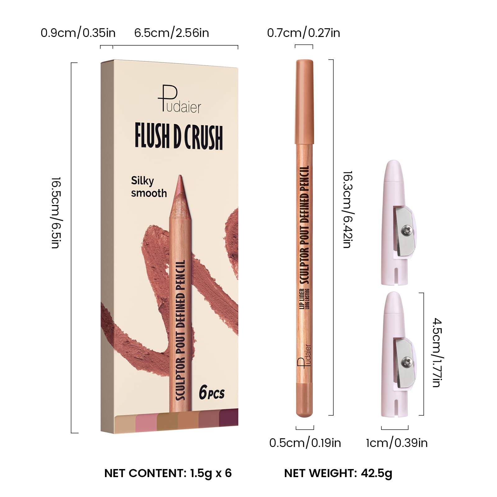 Pudaier delineador labios set6 nude-oscuro: opción versátil para definición sutil o marcada.