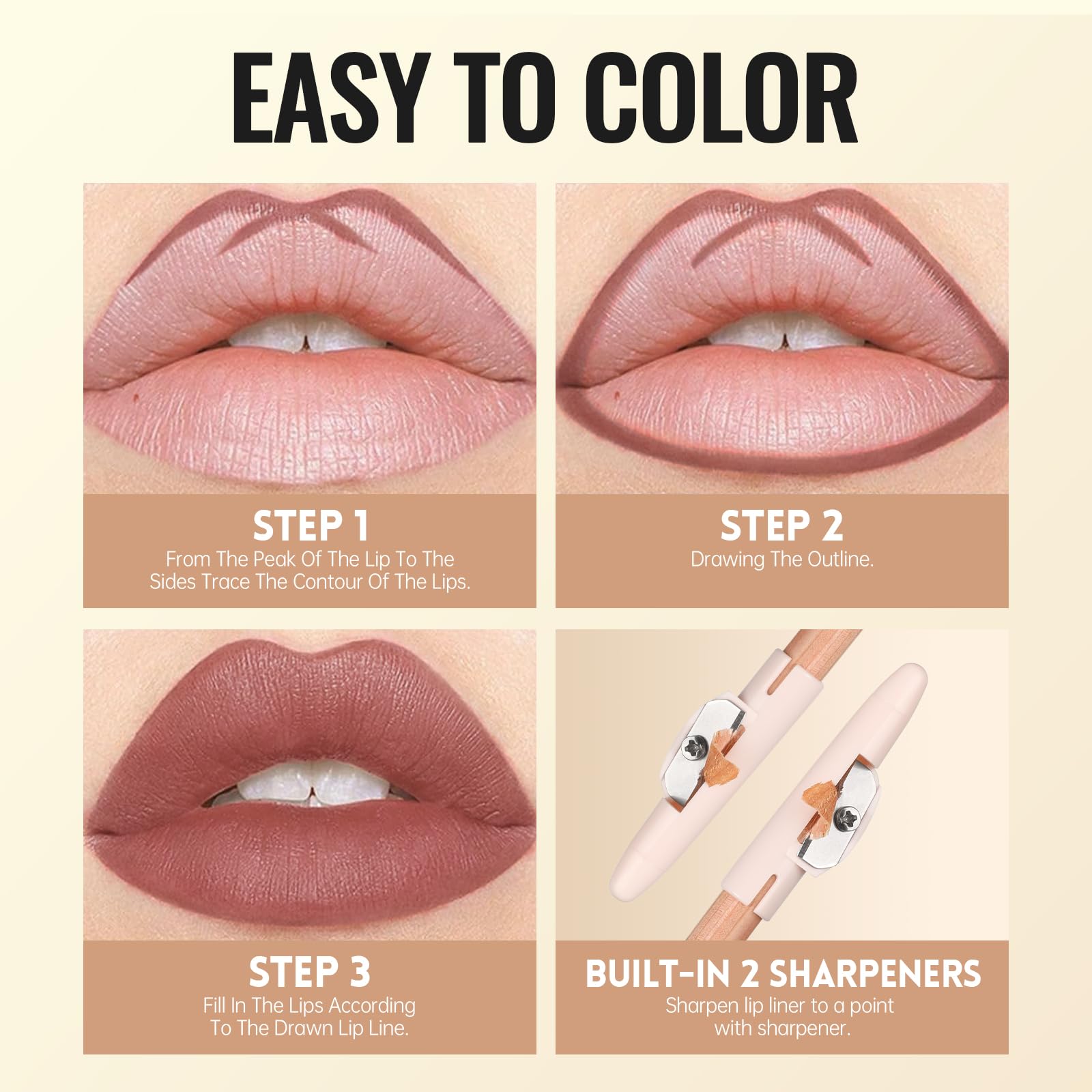 Pudaier delineador labios set6 rojizo: delineado intenso para labios llenos y definidos.