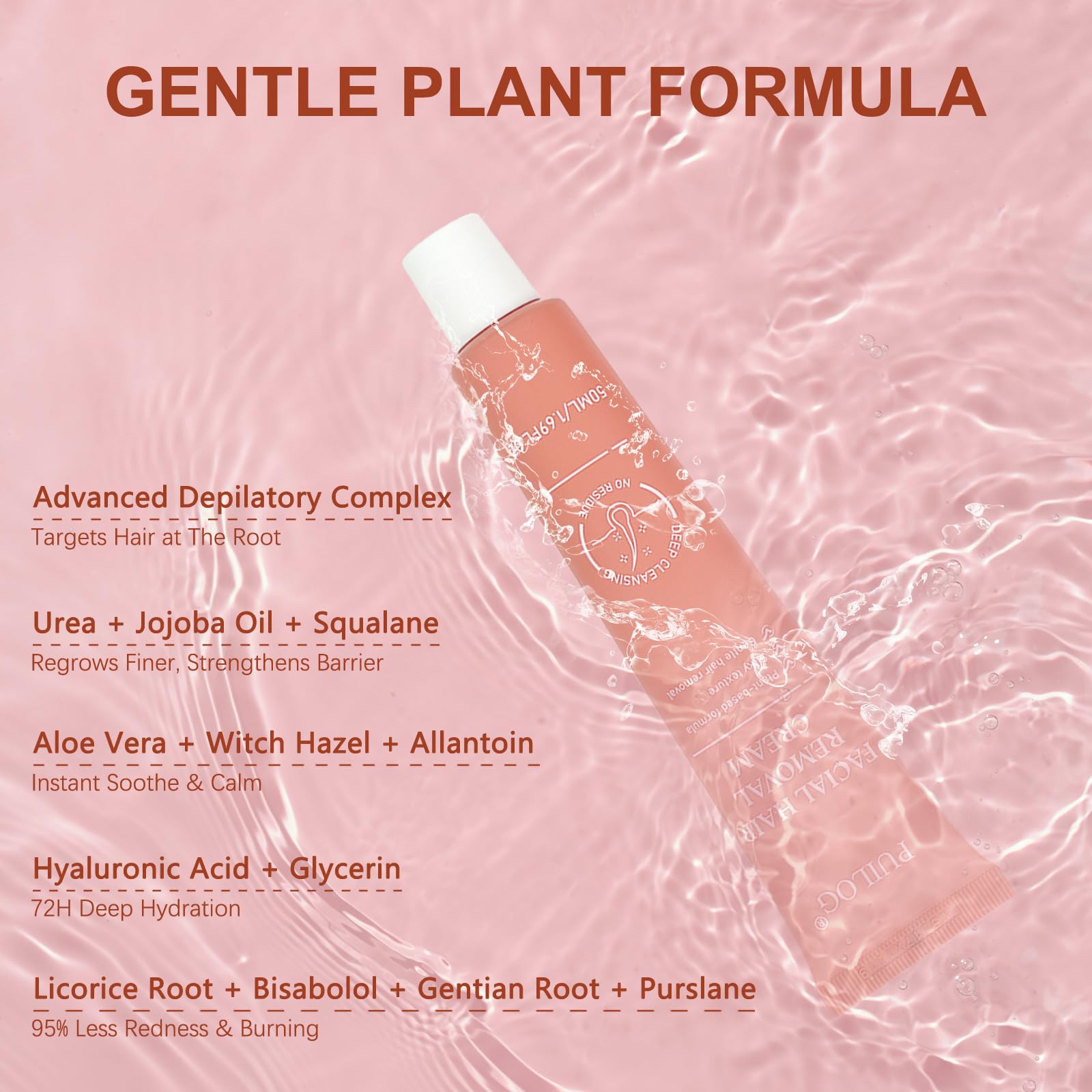 PUILOG crema depilatoria facial, textura hidratante, piel sedosa tras depilar.