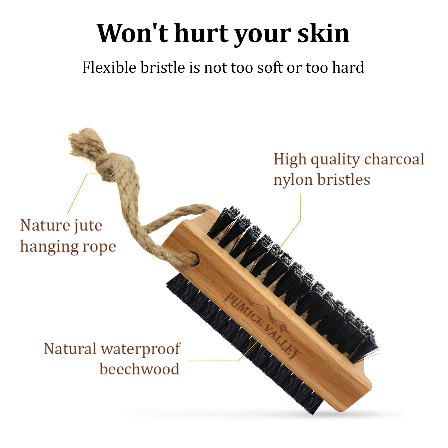 Pumice Valley cepillo para uñas con madera de haya, mango ergonómico