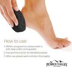 Pumice Valley peut être utilisé sur mains, pieds et talons pour peau douce.