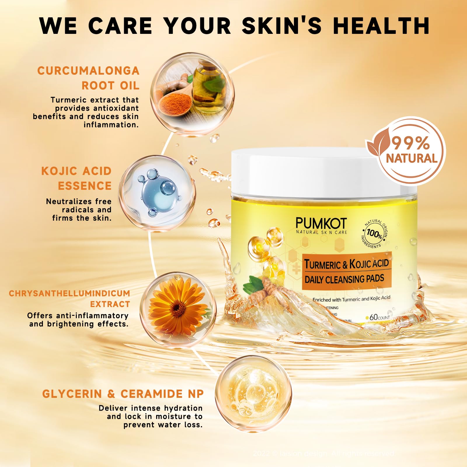 Pumkot turmeric kojic pads texture close-up highlighting exfoliating particles