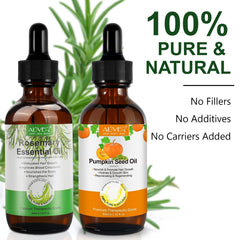 Pumpkin Seed Oil bottle highlighting scalp hydration benefits.