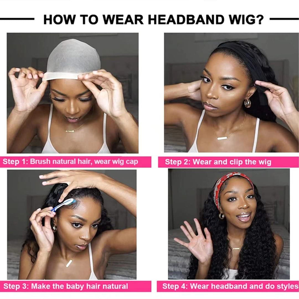 Punmasa headband wig no lace no glue for quick styling.