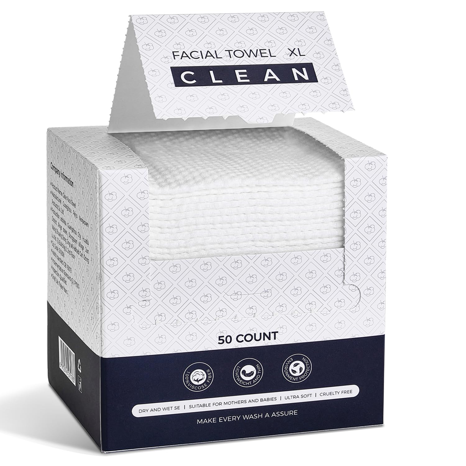 Toallas faciales XL PUPUPE con doble textura para limpieza suave y profunda.