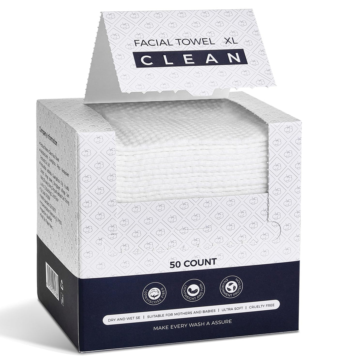 Toallas faciales XL PUPUPE con doble textura para limpieza suave y profunda.