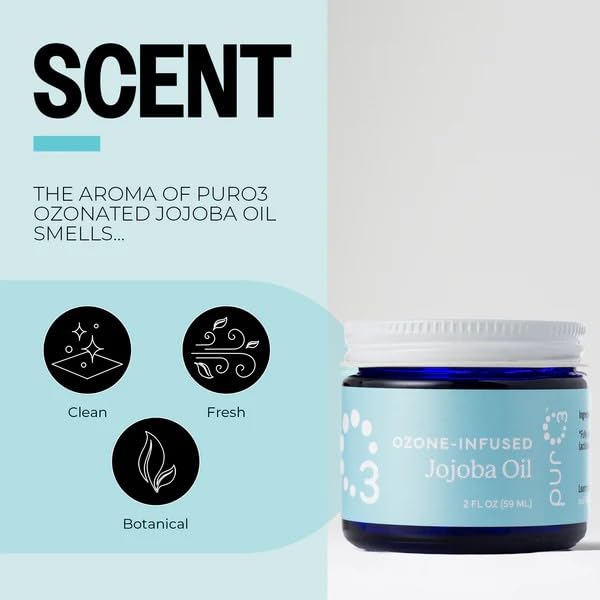PurO3 frasco de vidrio de 2 oz listo para almacenamiento seguro.