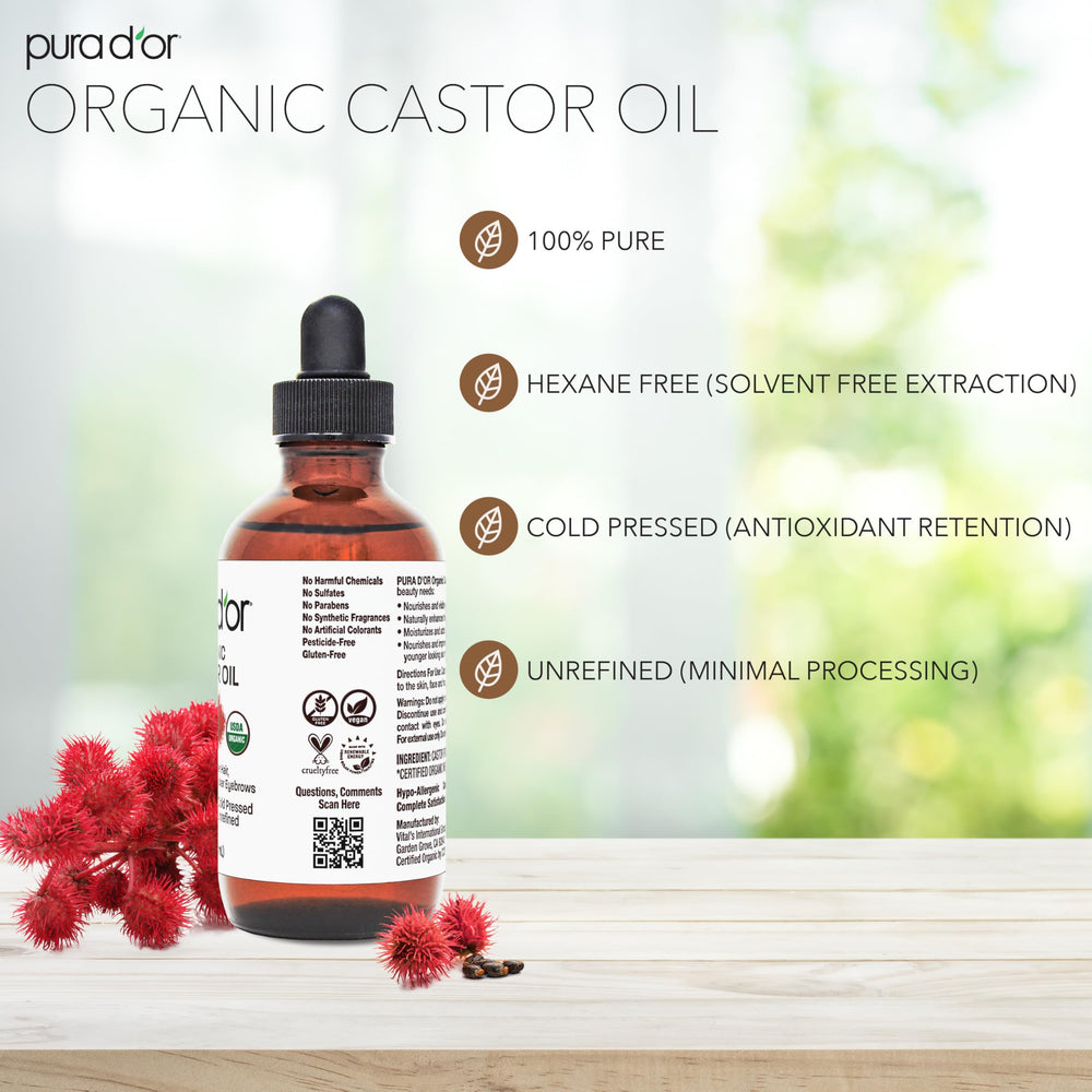 PURA D'OR Aceite de ricino para uñas y cutículas, fortalece y cuida.
