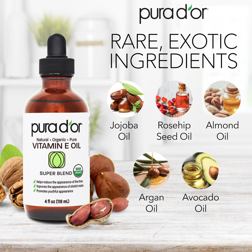 PURA D'OR Aceite Vitamina E, aplicación en el cabello para puntas suaves
