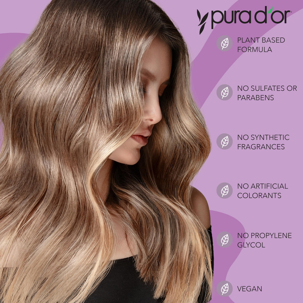 PURA D'OR acondicionador vinagre de manzana, botella lateral para nutrición y brillo.